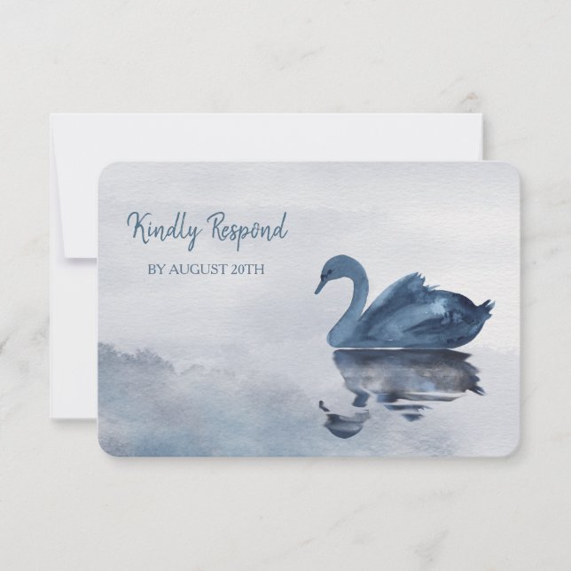 Romantic Blue Swan Menu Wedding RSVP (Front)