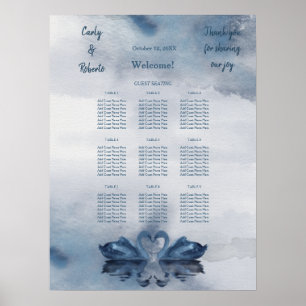 Romantic Blue Swan Wedding Dinner Seating Chart