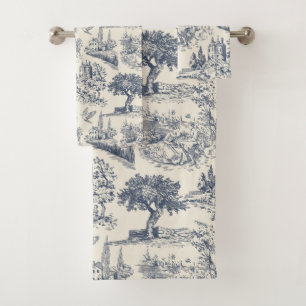 Romantic Blue Toile de Jouy, French country style Bath Towel Set