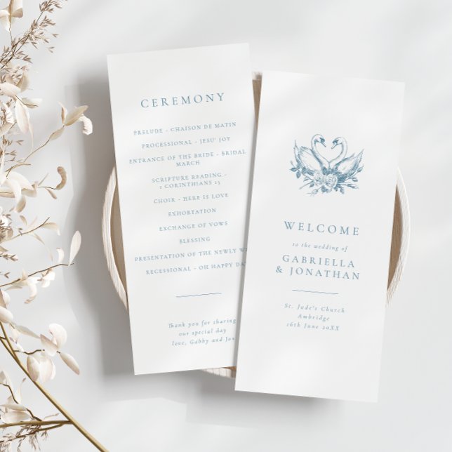 Romantic Blue Vintage Swans Wedding Program (Creator Uploaded)