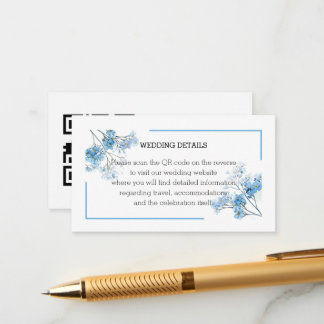 Romantic Blue Watercolor Forget-Me-Nots Wedding QR Enclosure Card