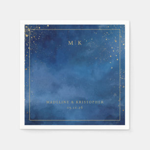 Romantic Blue Watercolor Stars Napkin