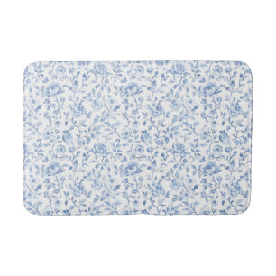 Romantic Blue White Floral  Bath Mat
