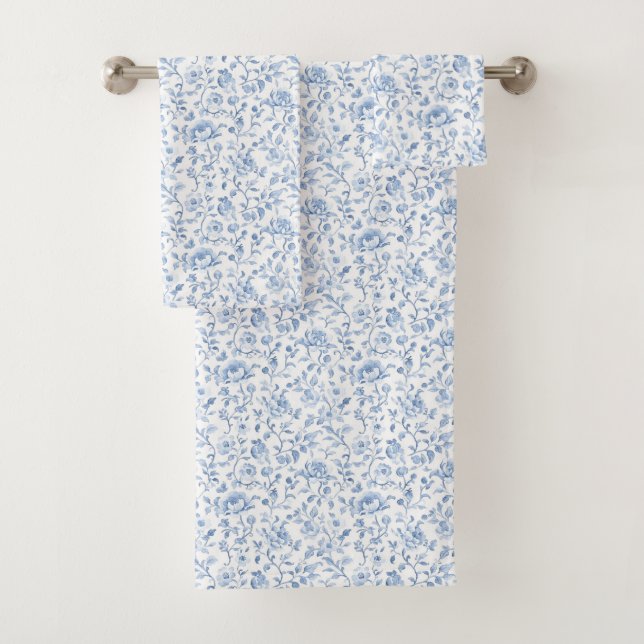 Romantic Blue White Floral  Bath Towel Set (Insitu)