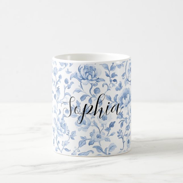Romantic Blue White Floral Bridal Shower Coffee Mug (Center)