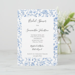 Romantic Blue White Floral Bridal Shower Invitation