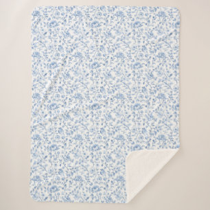 Romantic Blue White Floral Sherpa Blanket