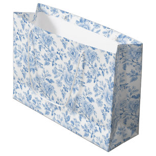 Romantic Blue White Flowers Bridal Shower Large Gift Bag