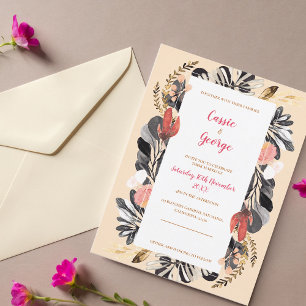 Romantic Blush & Black Floral Wedding Invitation Postcard