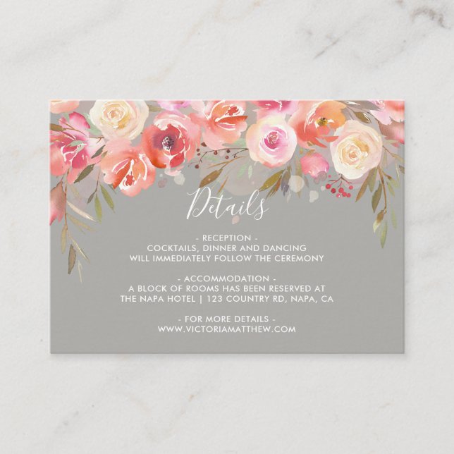 Romantic Blush Bloom Floral Wedding Details Enclosure Card (Front)