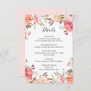 Romantic Blush Bloom Floral Wedding Details Invitation