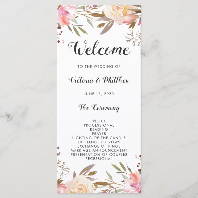 Romantic Blush Bloom Floral Wedding Program (Front)