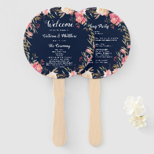 Romantic Blush Bloom Floral Wedding Program Hand Fan