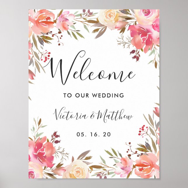 Romantic Blush Bloom Floral Wedding Welcome Poster (Front)