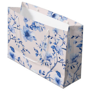 Romantic Blush Blue Floral Bridal Shower Large Gift Bag
