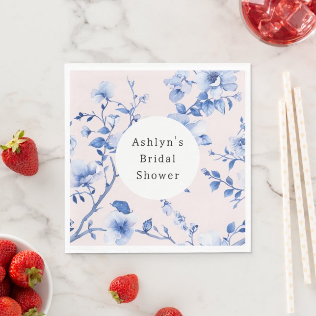 Romantic Blush Blue Floral Bridal Shower Napkin (Insitu)