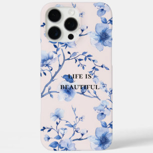 Romantic Blush Blue Floral iPhone 16 Pro Max Case