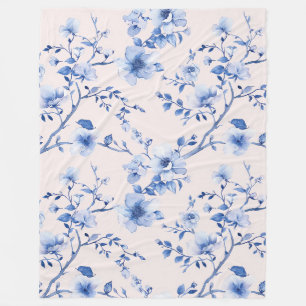 Romantic Blush Blue Floral Fleece Blanket