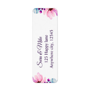 Romantic Blush & Blue floral Wedding Invitation Return Address Label