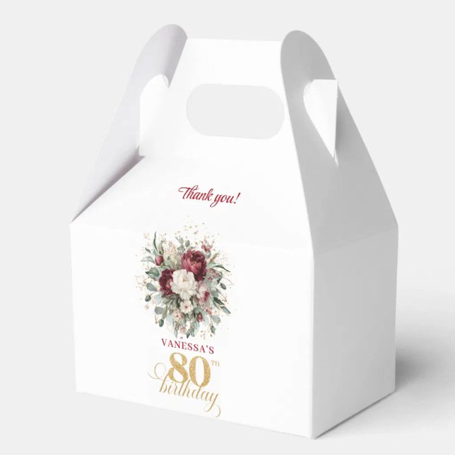 Romantic Blush Burgundy 80th Birthday Favour Box (Romantic Blush Burgundy 80th Birthday Favor Box)