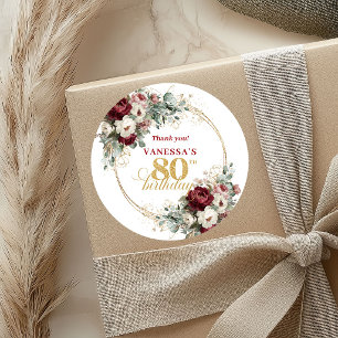 Romantic Blush Burgundy 80th Birthday Stickers