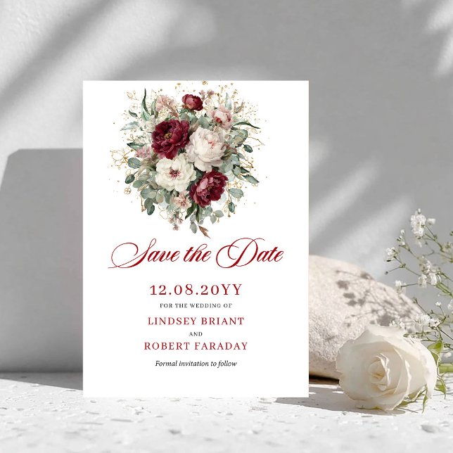 Romantic Blush Burgundy Floral Save The Date (Romantic Blush Burgundy Floral Save The Date)