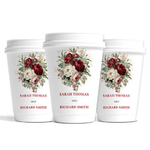 Romantic Blush Burgundy Floral Wedding Cups