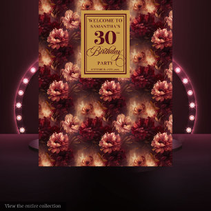 Romantic Blush Burgundy Gold 30th Birthday Banner Tapestry