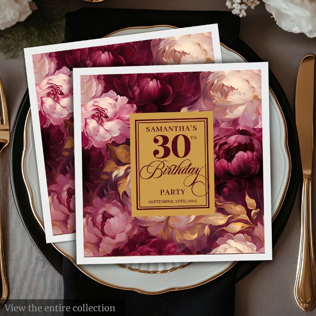 Romantic Blush Burgundy Gold Watercolor 30th Napkin (Romantic Blush Burgundy Gold Watercolor 30th Napkins)