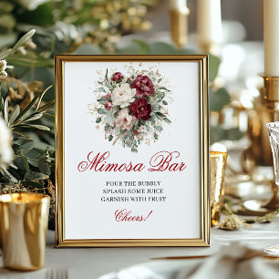 Romantic Blush Burgundy Mimosa Bar Tabletop Sign