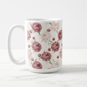 Romantic Blush & Burgundy Peony Floral Pattern Coffee Mug