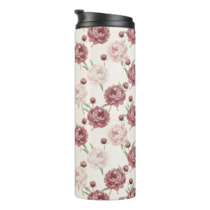 Romantic Blush & Burgundy Peony Floral Pattern Thermal Tumbler
