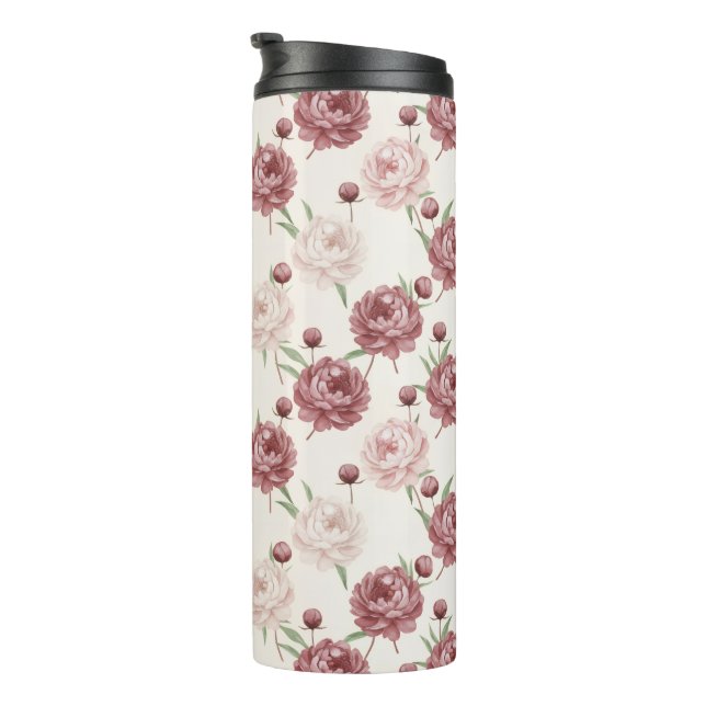 Romantic Blush & Burgundy Peony Floral Pattern Thermal Tumbler (Rotated Right)