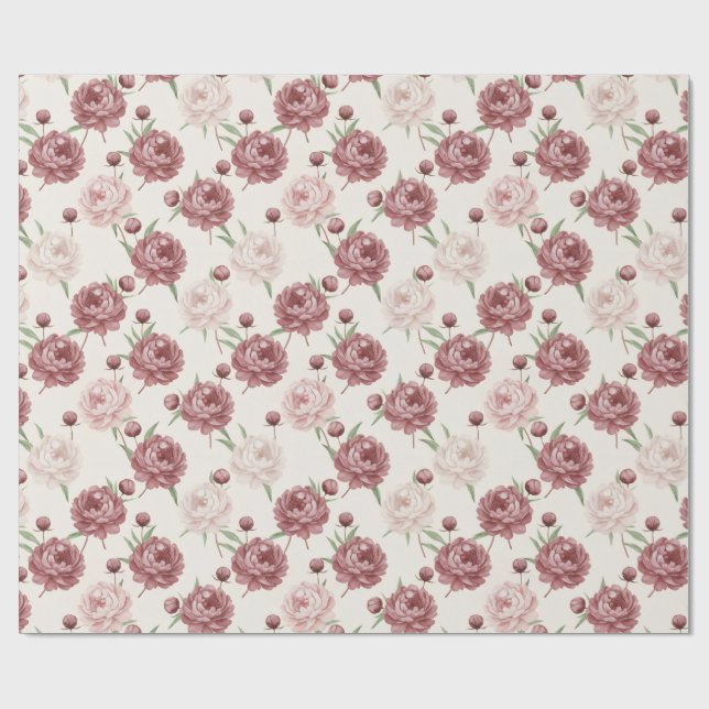 Romantic Blush & Burgundy Peony Floral Pattern Wrapping Paper (Flat)