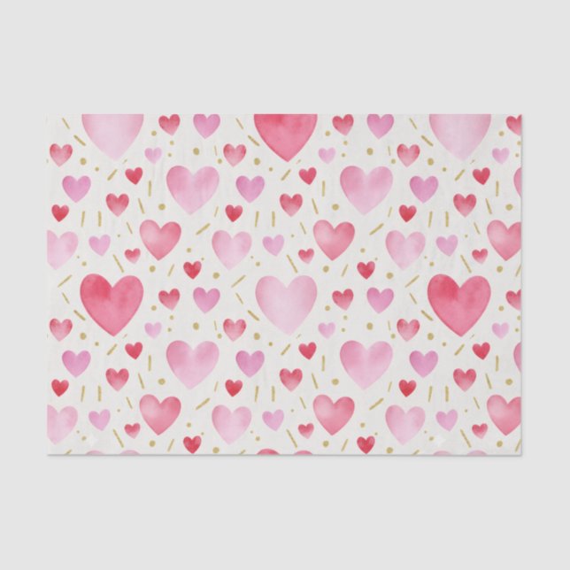 Romantic Blush & Crimson Watercolor Hearts Tissue Paper (Front)
