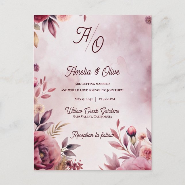 Romantic Blush Ethereal Mauve Wedding Invitation (Front)