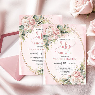 Romantic Blush Floral Greenery Girl Baby Shower Invitation
