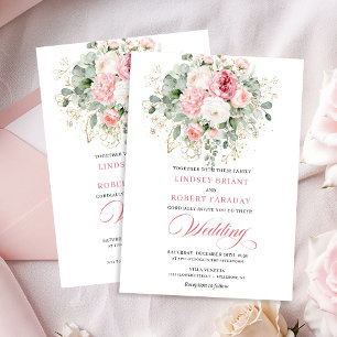 Romantic Blush Floral Greenery Wedding Invite