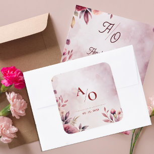 Romantic Blush Floral Monogram Custom Wedding Square Sticker