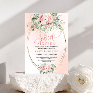Romantic Blush Floral Sweet 16 Birthday Invitation