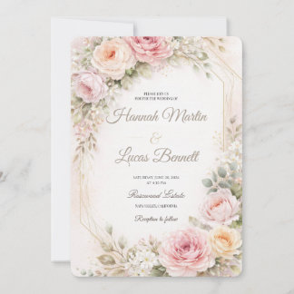 Romantic Blush Floral Wedding Invitation Mockup 