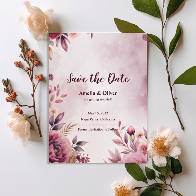 Romantic Blush Floral Wedding Save the Date Invitation Postcard (Romantic Blush Floral Save the Date Invitation | Elegant Watercolor Wedding Save the Date Card)