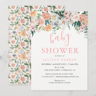 Romantic Blush Flowers Baby Shower Invitation