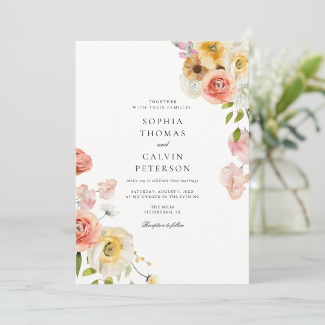 Romantic Blush Garden Wedding Invitation (Standing Front)