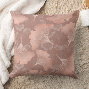 Romantic Blush Ginkgo Leaves Gold Botanical Cushion
