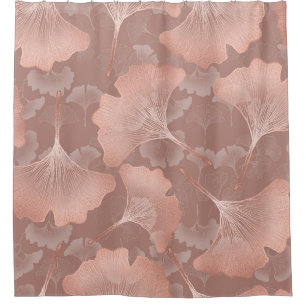 Romantic Blush Ginkgo Leaves Gold Botanical Shower Curtain