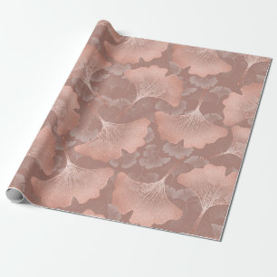 Romantic Blush Ginkgo Leaves Gold Botanical Wrapping Paper