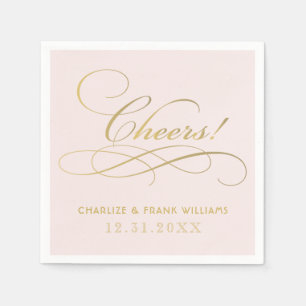 Romantic Blush Gold Cheers Calligraphy Wedding Napkin
