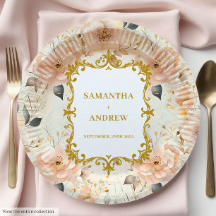 Romantic Blush Gold Wedding Paper Plates