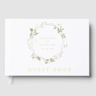 Romantic Blush & Green Floral Wreath Wedding Guest Book